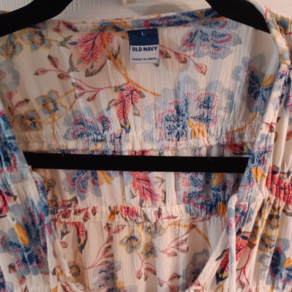 Old Navy Cream Peasant Top with Blue & Pink Floral Print - Picture 2 of 4